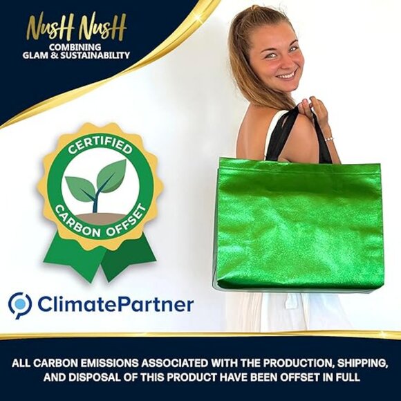 Green Gift Bags XL Size – Set of 12 Reusable Extra Large Green Gift Bags - Picture 2 of 4